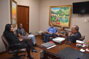 El director ejecutivo del CONAVIHSIDA, Enrique González y la licenciada Erika Suero, consultora externa del PNUD sostuvieron reunión